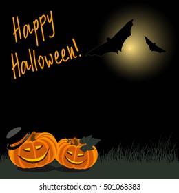 Halloween vector card with pumpkins and bats