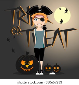 Halloween vector card with scary character and hand lettered text. Vector art