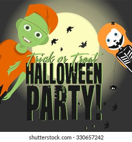 Halloween vector card with scary characters and hand lettered text. Vector art