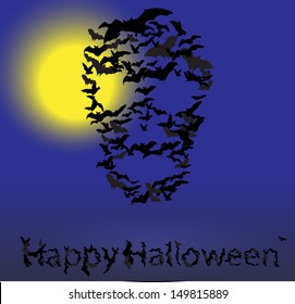 Halloween vector card : skull shape of bats