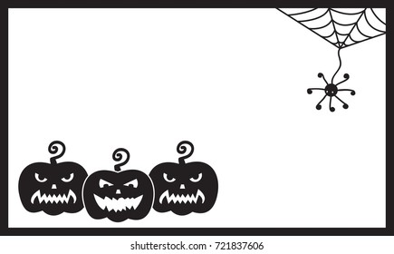 Halloween vector card template. Halloween illustration: three sinister pumpkins and spider.