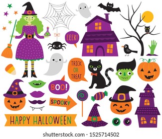 Halloween vector cartoon design elements and decoration set