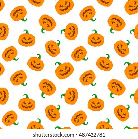 Halloween vector cartoon hand drawn magic evil yellow pumpkin seamless pattern illustration. Web design, decoration, banner, poster, print, typographic, textile element. Background, texture