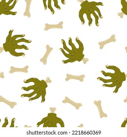 Halloween Vektorgrafik nahtloses Muster mit Cartoon Zombie Hand für Horror-Halloween-Design. Mystischer Hintergrund für Tapete, Verpackung, Verpackung und Hintergrund.