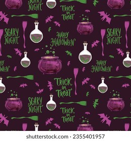 Halloween vector cartoon seamless pattern. Background for wallpaper, wrapping, packing, and backdrop.