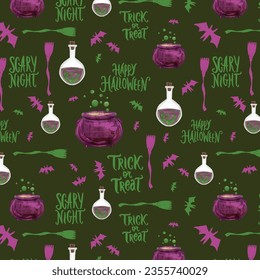 Halloween vector cartoon seamless pattern. Background for wallpaper, wrapping, packing, and backdrop.