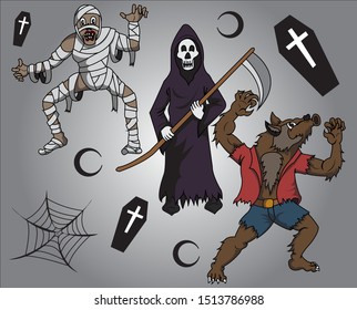 Halloween vector character set for banner, flyer, poster, website, application, blog, card invitation etc.
