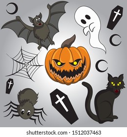 halloween vector character set for design poster, flyer, banner, invitation card , aplication, website, blog etc