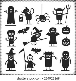 Halloween vector characters isolated on white. Arms, legs, ground plane and other objects are separate vector paths.