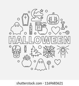 Halloween vector circular Holiday illustration in thin line style