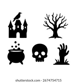 
Colección de Vector de Halloween, Ilustraciones de silueta de un color