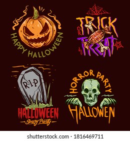 colección vectorial de halloween, lápida de hueso de caramelo de calabaza e ilustración del cráneo para celebrar el día de halloween