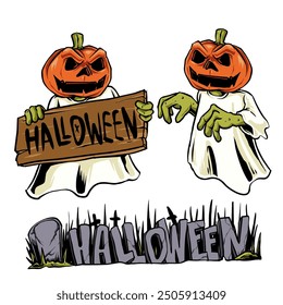 colección de Vector de Halloween, lápida de hueso de caramelo de calabaza e ilustración de cráneo para celebrar el día de Halloween