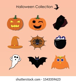 Halloween Vector Collection, Pumpkins, Coffins, Witch, Hats, Spiders, Ghosts, Bats, and Owls