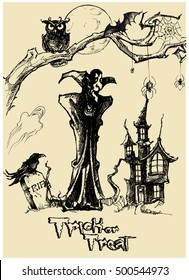 Halloween vector collection.Hand drawn illustration.