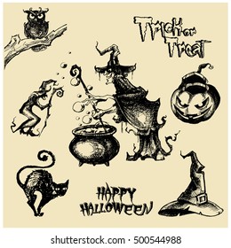 Halloween vector collection.Hand drawn illustration