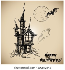 Halloween vector collection.Hand drawn illustration.Line art. Doodle.