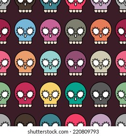 Halloween vector colorful seamless skull pattern background