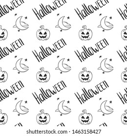 Halloween. Vector concept in doodle and sketch style. Hand drawn illustration for printing on T-shirts, postcards. Seamless pattern for textile, paper wrap. Texture background.