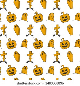 Halloween. Vector concept in doodle and sketch style. Hand drawn illustration for printing on T-shirts, postcards. Seamless pattern for textile, paper wrap. Texture background.