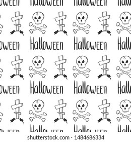 Halloween. Vector concept in doodle and sketch style. Hand drawn illustration for printing on T-shirts, postcards. Seamless pattern for textile, paper wrap. Texture background.