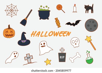 Halloween vector concept: Set of halloween doodle 