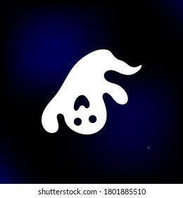 Halloween vector cute ghost silhouette. Spooky icon on the sky with stars background. White isolated shape on vector illustration