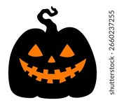 Halloween vector cute pumpkin. Jack o lantern. Silhouette in cartoon style. The symbol of the autumn holiday. For paper or laser cutting and sublimation. Isolated on a white background.