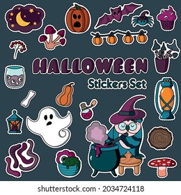 Halloween vector cute stickers set
