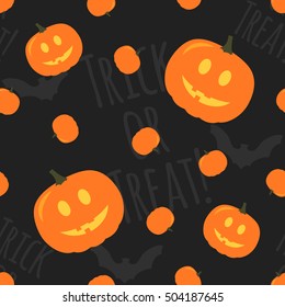 Halloween Vector Dark Seamless Pattern With Pumpkins And Bats