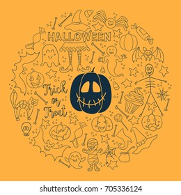 Halloween vector design. Big set of vector design elements for card, poster, textile, paper print.