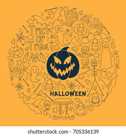 Halloween vector design. Big set of vector design elements for card, poster, textile, paper print.