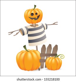 Halloween vector design elements collection. Scarecrow and pumpkins, isolated on white background