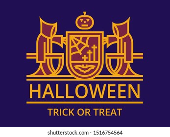 Halloween vector design emblem, print art, logo, badge, label, patch line style