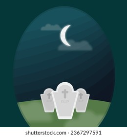 Halloween Vector Design Illustration: Gloomy Night at the Graveyard