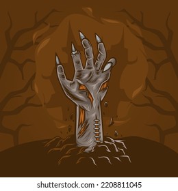 Halloween vector design illustration. Horrible hands of zombies that are out. Halloween holiday