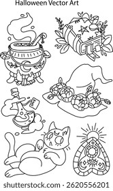 Halloween Vetor Design Ilustração Conjunto De Linha Arte