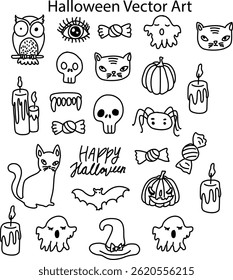 Halloween  Vector Design Illustration Set Of Line Art