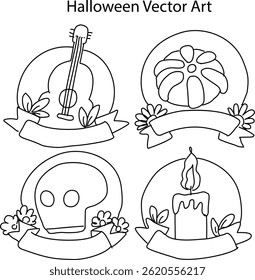 Halloween  Vector Design Illustration Set Of Line Art