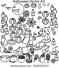 Halloween  Vector Design Illustration Set Of Line Art