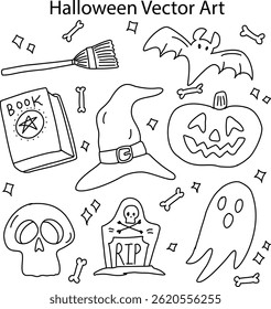 Halloween  Vector Design Illustration Set Of Line Art