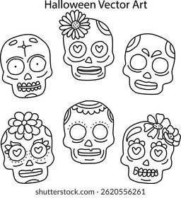 Halloween  Vector Design Illustration Set Of Line Art