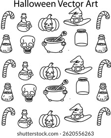 Halloween  Vector Design Illustration Set Of Line Art