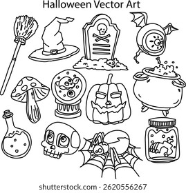 Halloween  Vector Design Illustration Set Of Line Art