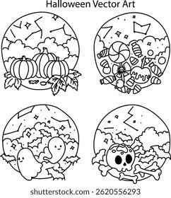Halloween  Vector Design Illustration Set Of Line Art
