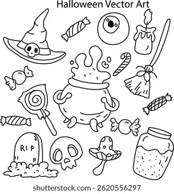 Halloween  Vector Design Illustration Set Of Line Art