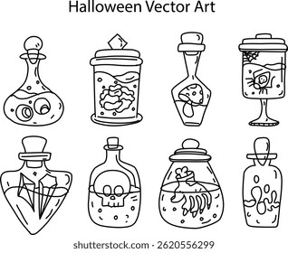 Halloween  Vector Design Illustration Set Of Line Art