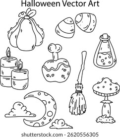Halloween  Vector Design Illustration Set Of Line Art