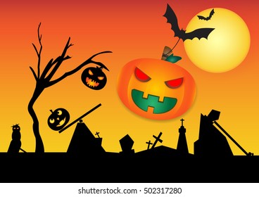 Halloween vector design on the orange background.