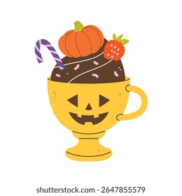 Halloween vector dessert with pumpkin and strawberries